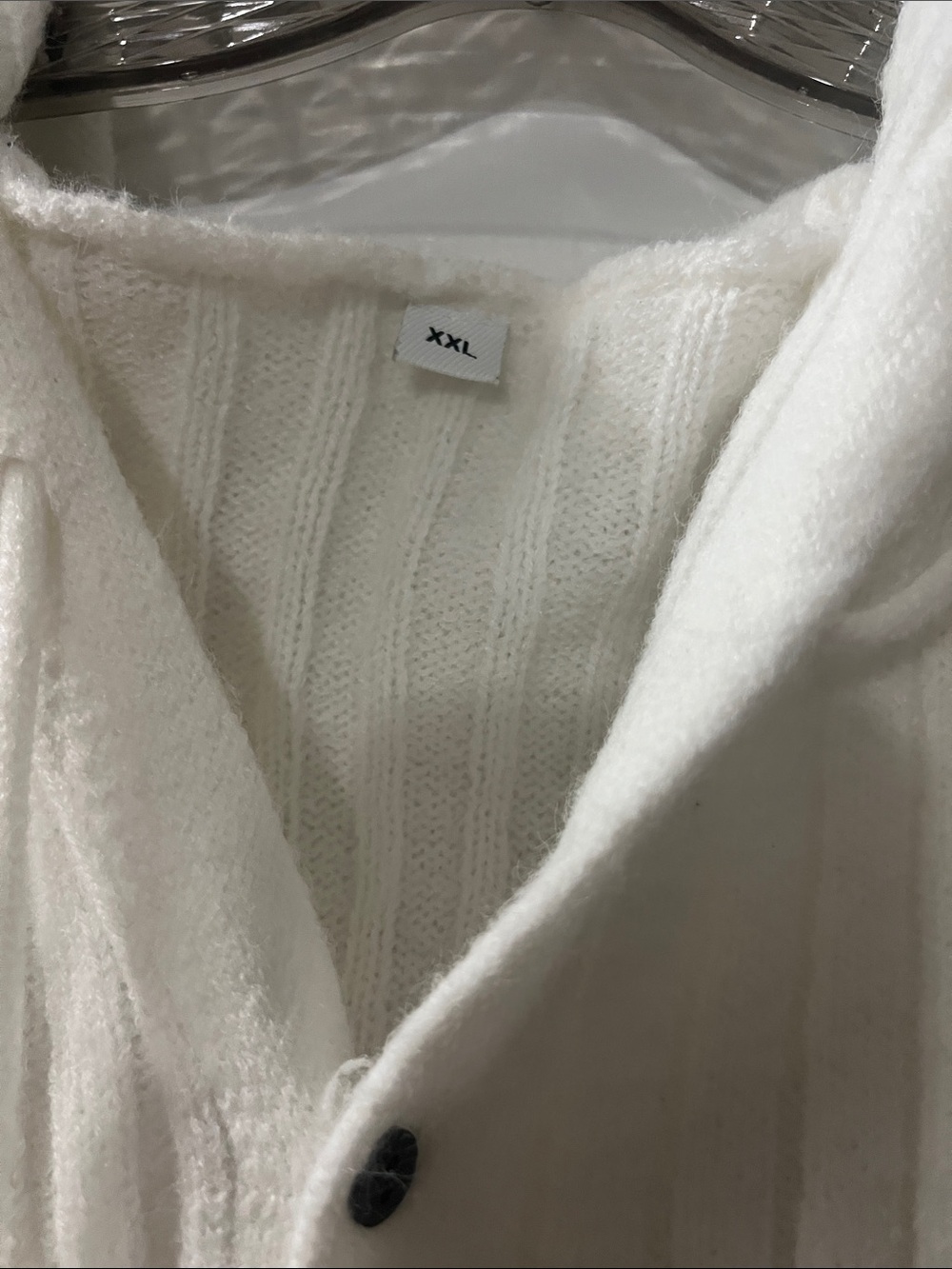 White Ribbed Button-Front Hoodie Sweater - Picture 2 of 2